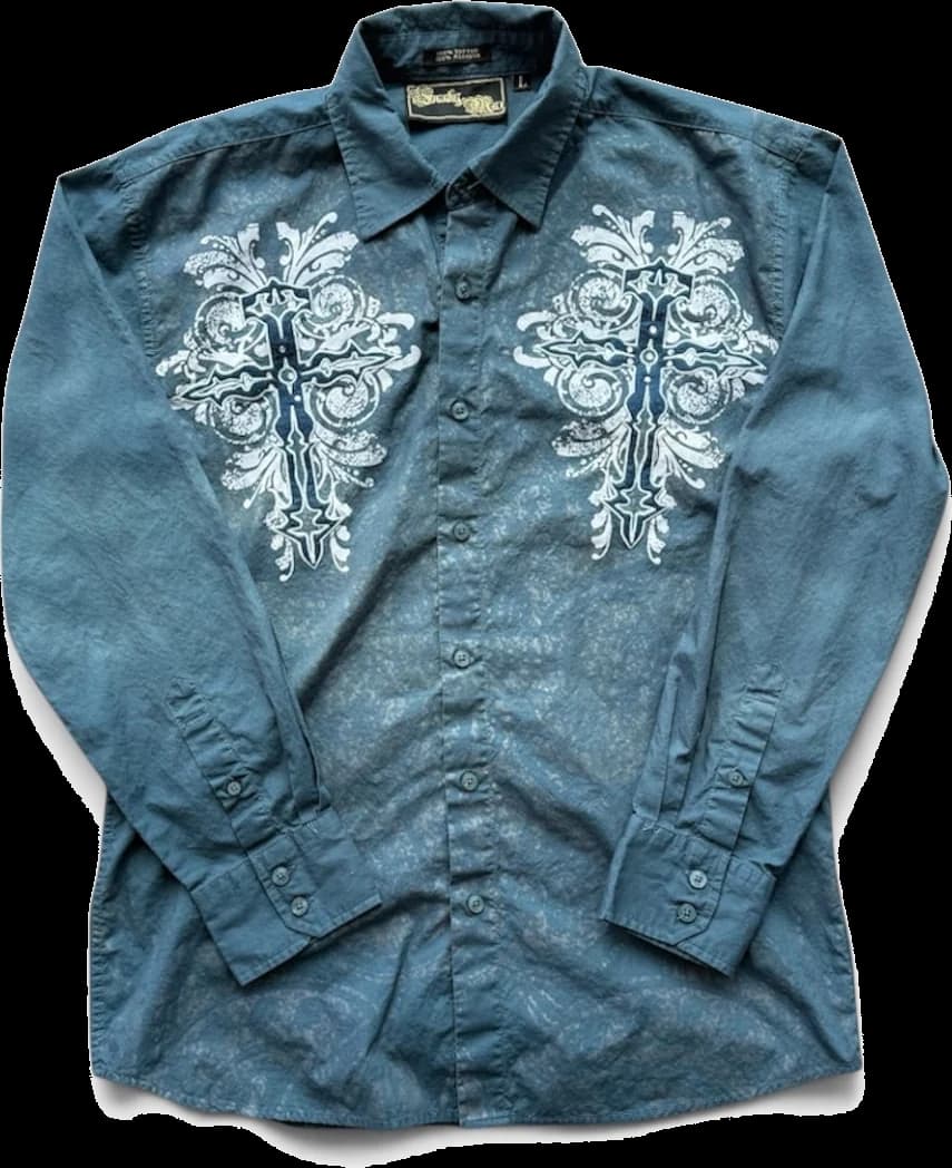 Embroidered denim shirt front
