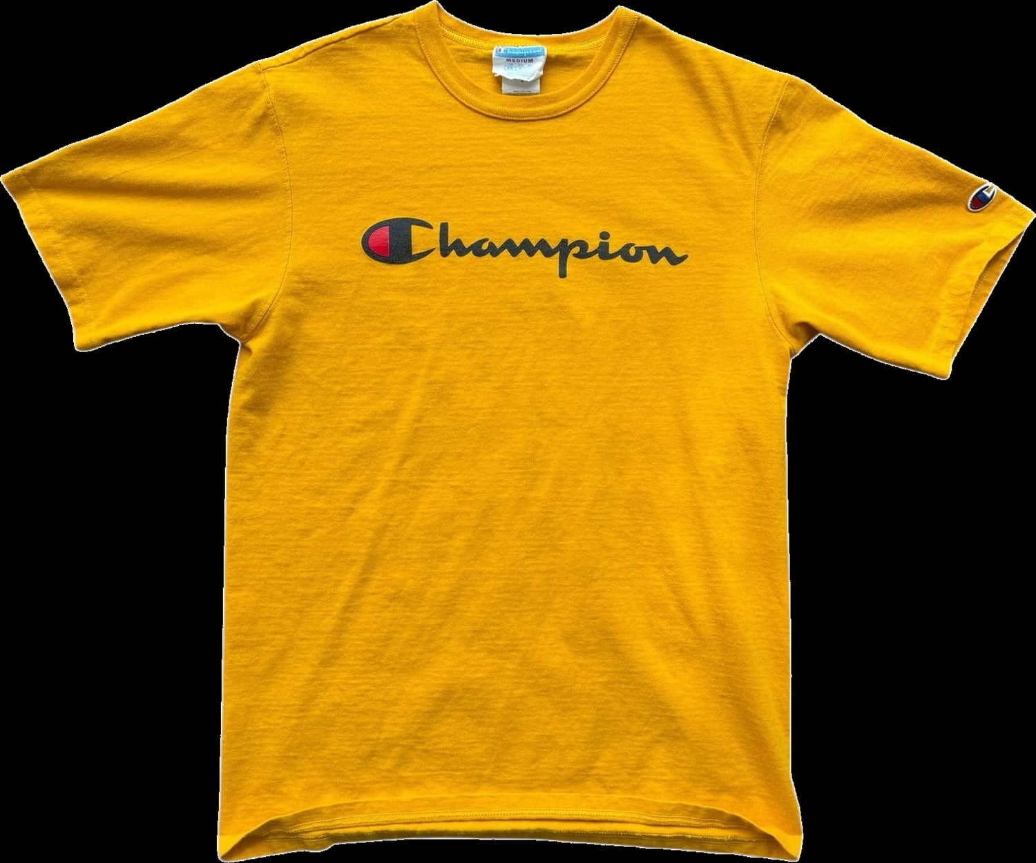 Yellow Champion script tee front