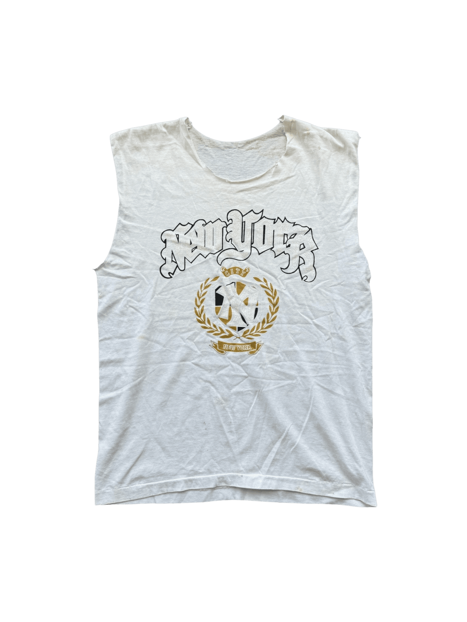 Vintage Style New York City Graphic Distressed Cut-Off Tank Top primary product image