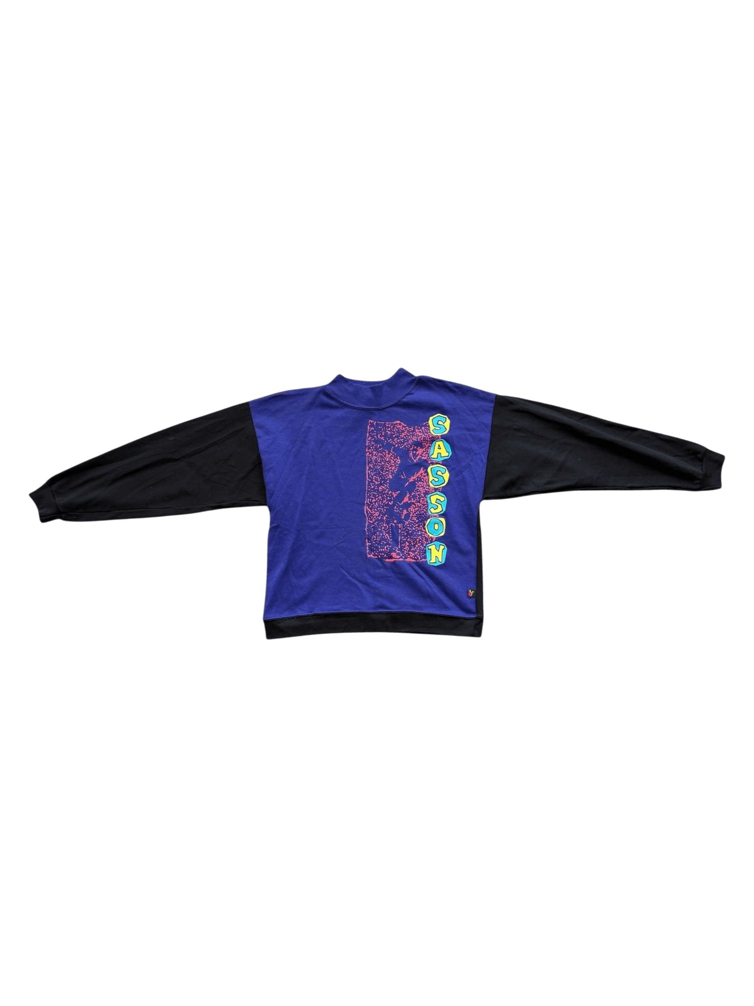 Vintage 80s Sasson Neon Puffy Logo Colorblock Mock Neck Sweatshirt primary product image