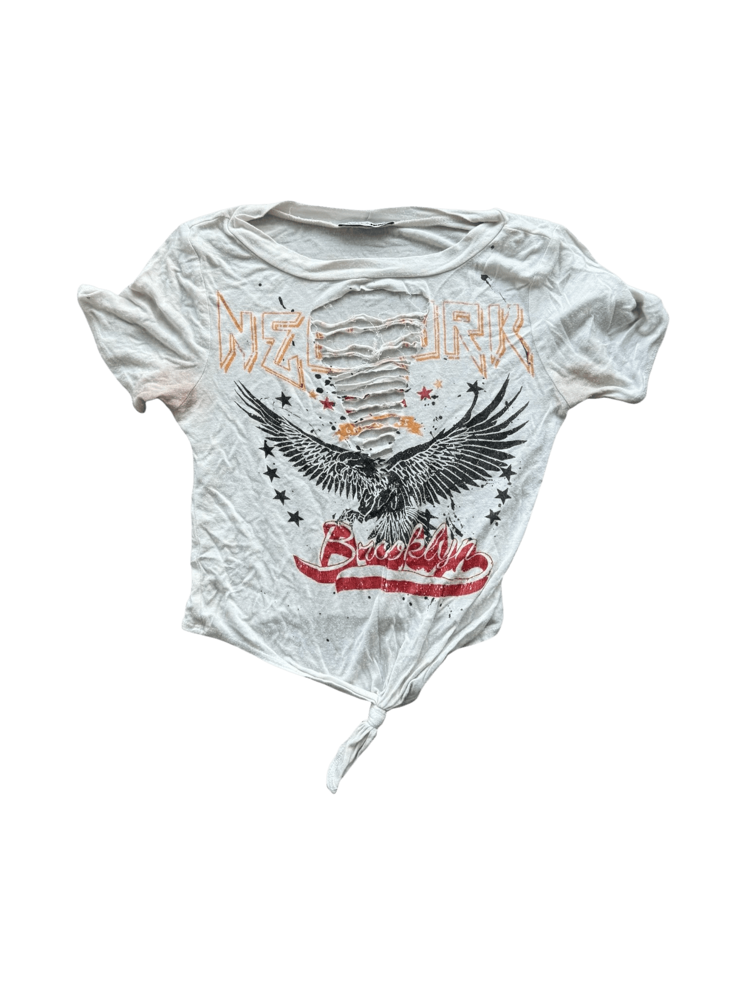 Bohemela BOHO Music Festival Eagle Graphic Distressed Tie-Front Crop T-Shirt primary product image