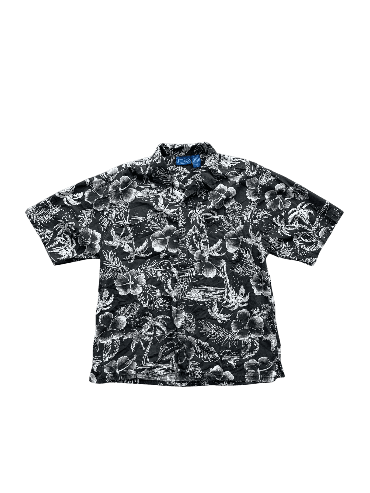 Ocean Pacific OP Men's Size M Black White Floral Tropical Short Sleeve Button Do primary product image